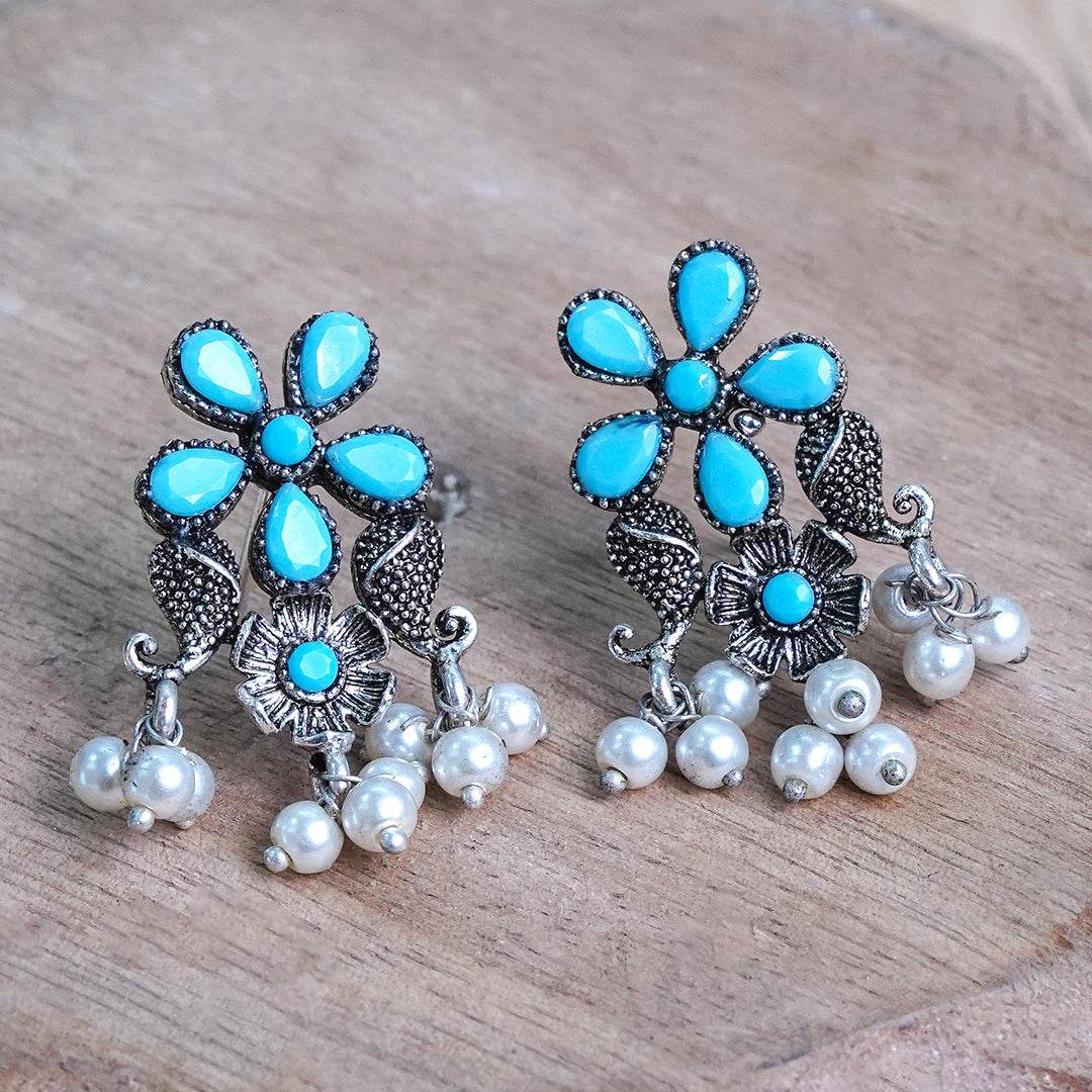 Floral Drop stud earrings (Sky Blue)