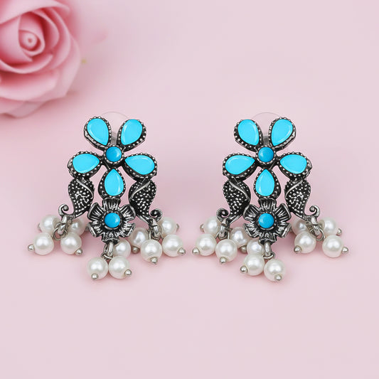 Floral Drop stud earrings (Sky Blue)