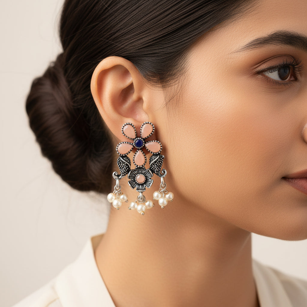 Floral Drop stud earrings (Light Orange)