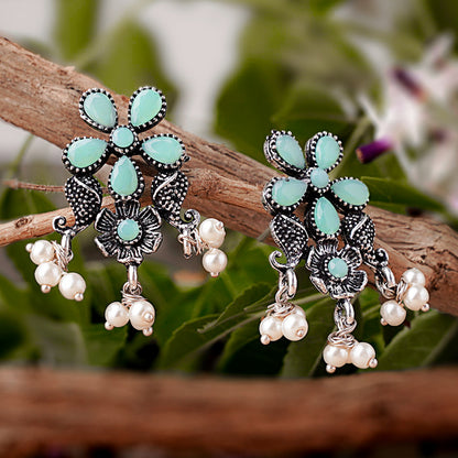 Floral Drop stud earrings (Mint)
