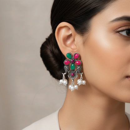 Kalash Kamal earring  Floral Drop stud earrings (Multicolored) Combo set