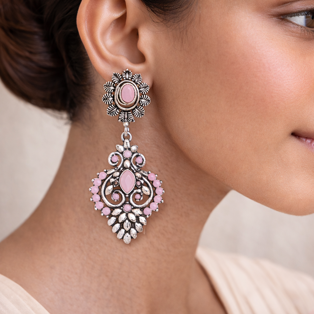 Heritage Paisley Dangler earrings (Baby Pink)