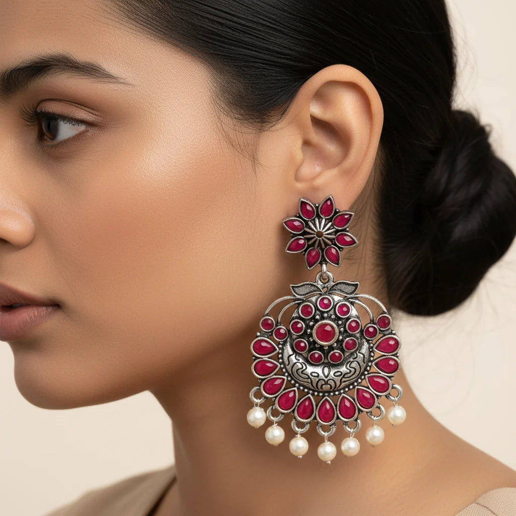 Peacock glow stone studded dangler & Little Petal dangler Combo set