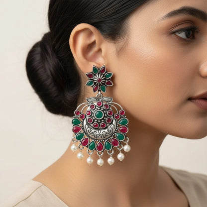 Peacock glow stone studded dangler & Little Petal dangler Combo set