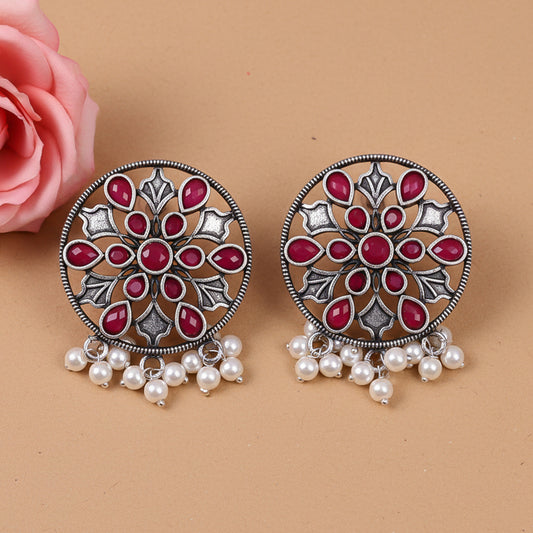 Glass drops Dangler Earrings (Red)