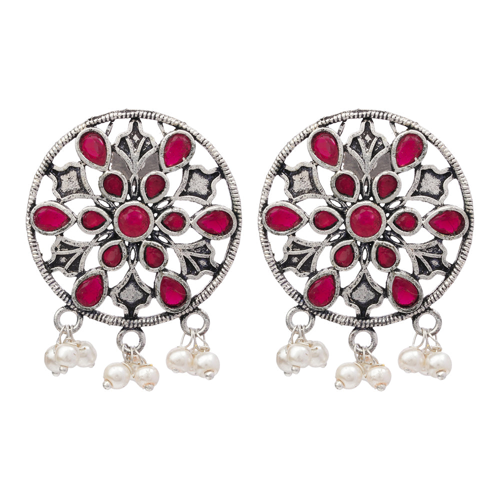Glass drops Dangler Earrings (Red)