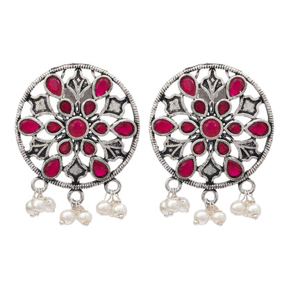 Glass drops Dangler Earrings (Red)