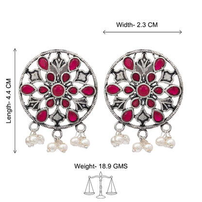 Kalash Kamal earring  Glass drops Dangler Earrings (Red) Combo set