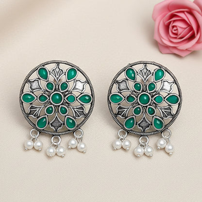 Glass drops Dangler Earrings (Green)