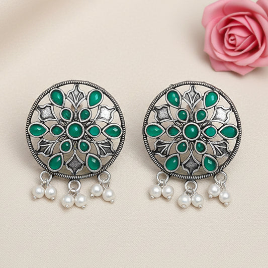 Glass drops Dangler Earrings (Green)