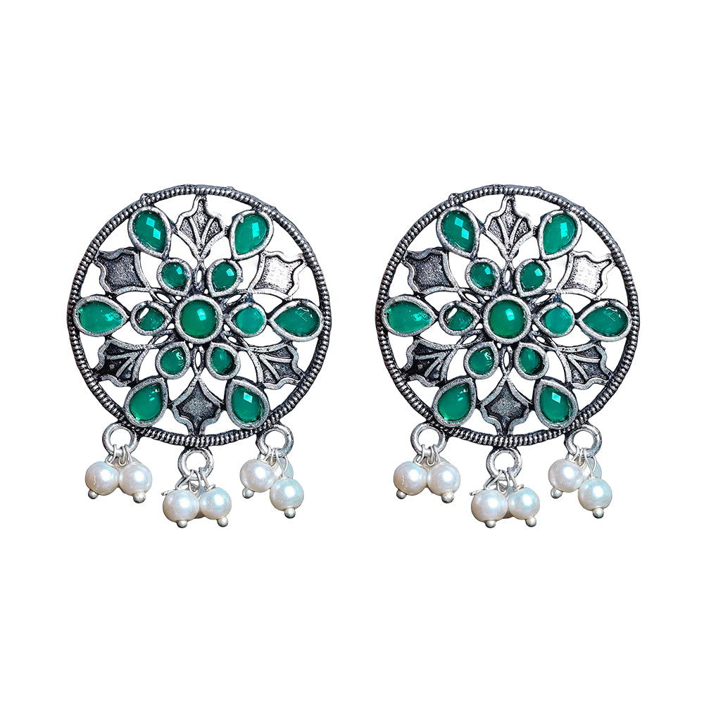 Glass drops Dangler Earrings (Green)