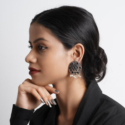 Glass drops Dangler Earrings (Black)