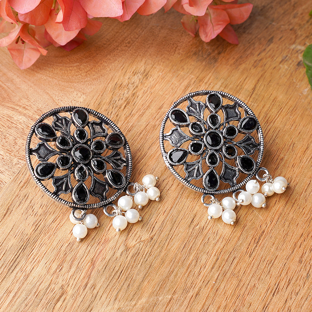 Glass drops Dangler Earrings (Black)