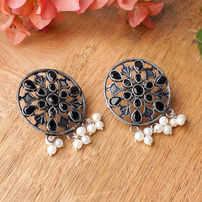 Glass drops Dangler Earrings (Black)