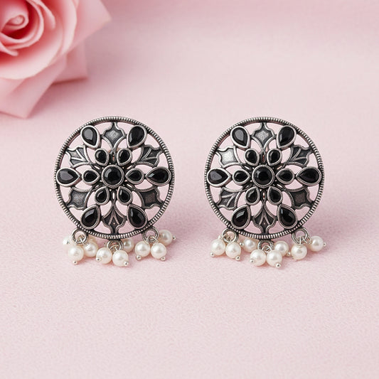 Glass drops Dangler Earrings (Black)