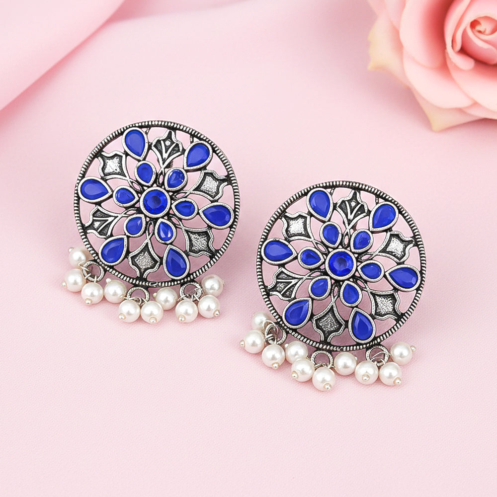 Glass drops Dangler Earrings (Blue)