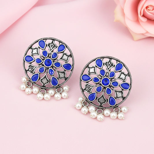 Glass drops Dangler Earrings (Blue)