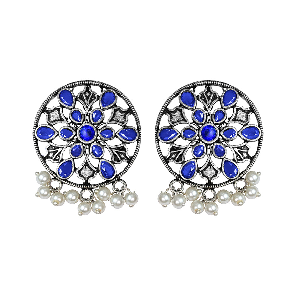 Glass drops Dangler Earrings (Blue)
