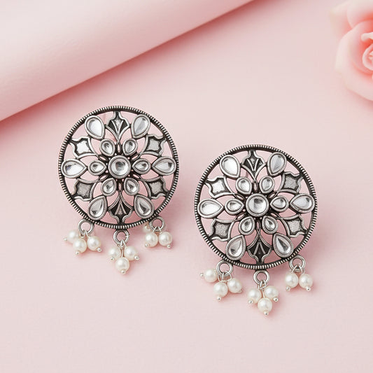 Glass drops Dangler Earrings (White)