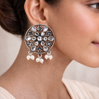 Glass drops Dangler Earrings (White)