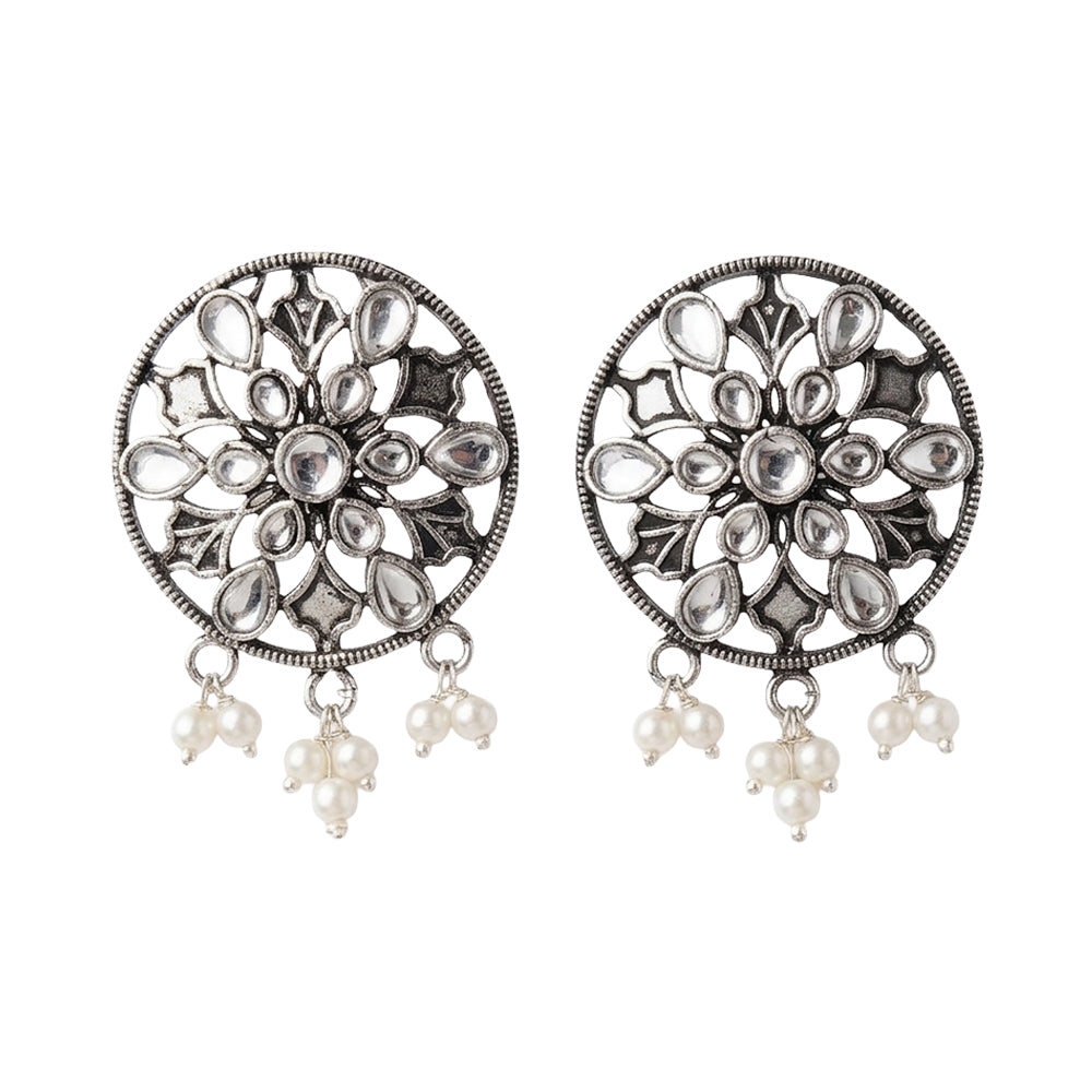 Glass drops Dangler Earrings (White)