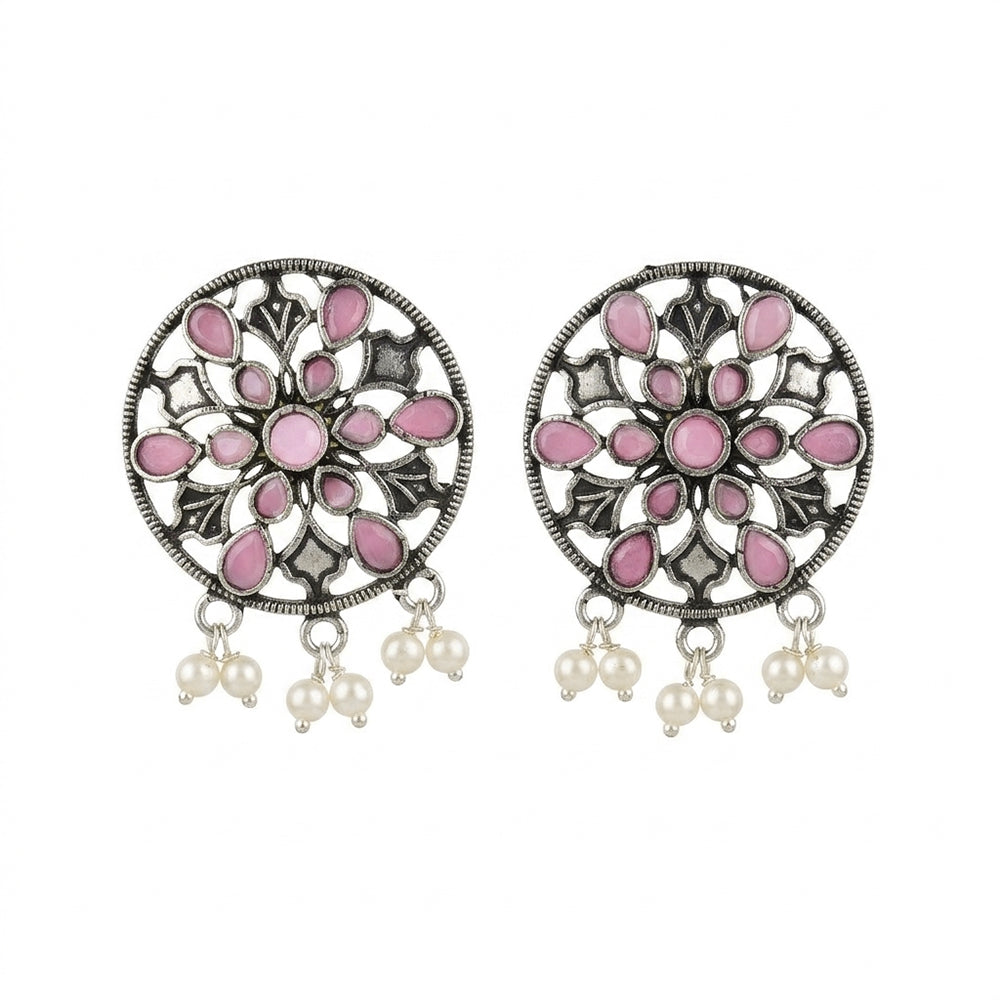 Glass drops Dangler Earrings (Baby Pink)
