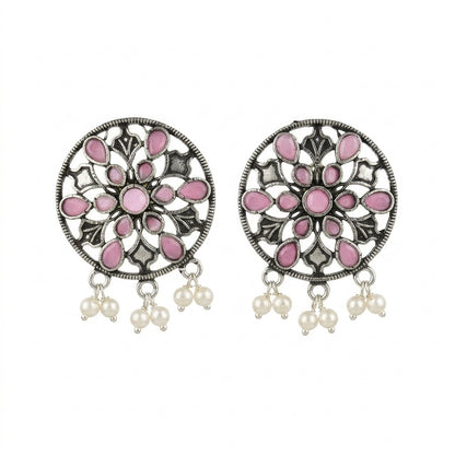 Glass drops Dangler Earrings (Baby Pink)