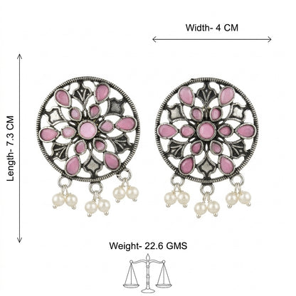 Glass drops Dangler Earrings (Baby Pink)