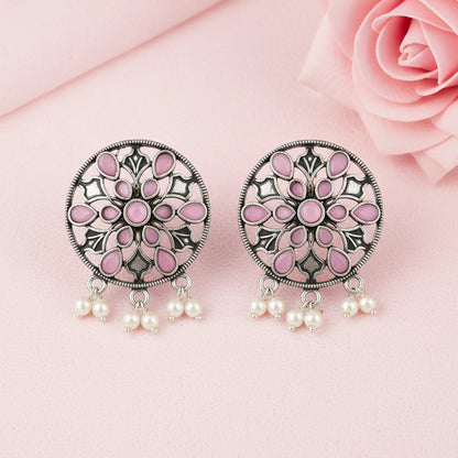 Glass drops Dangler Earrings (Baby Pink)
