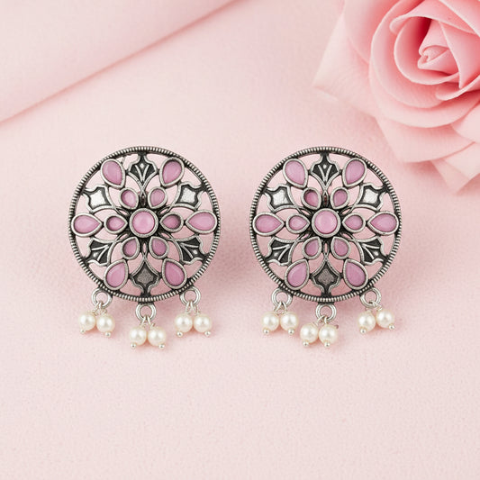 Glass drops Dangler Earrings (Baby Pink)