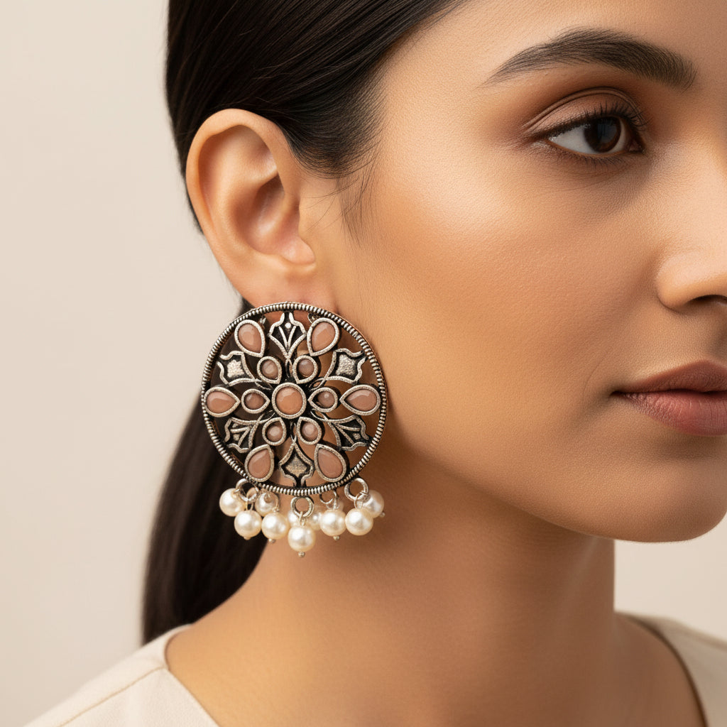 Glass drops Dangler Earrings (Light Orange)