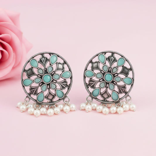 Glass drops Dangler Earrings (Mint)