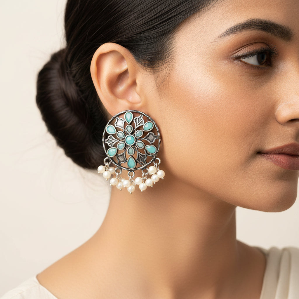 Glass drops Dangler Earrings (Mint)