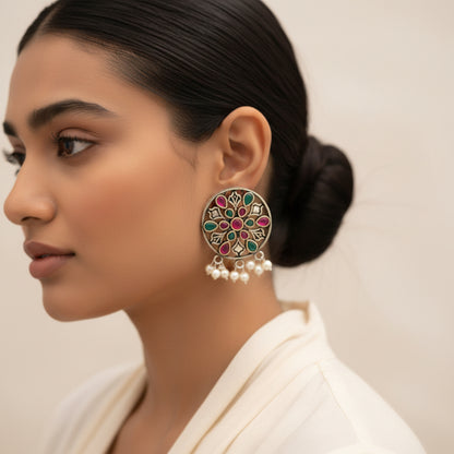 Glass drops Dangler Earrings (Multicolored)