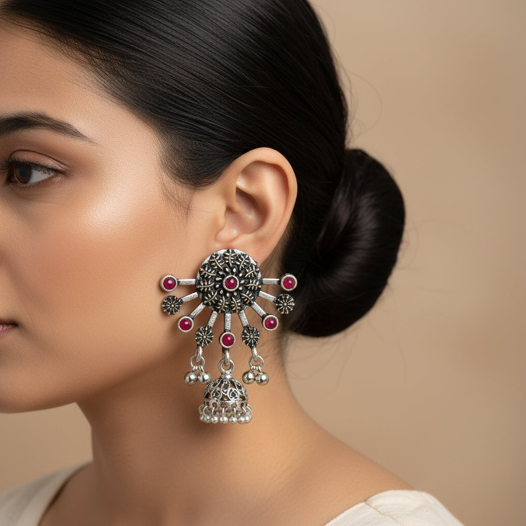 Slays and rays jhumki earrings (Red)