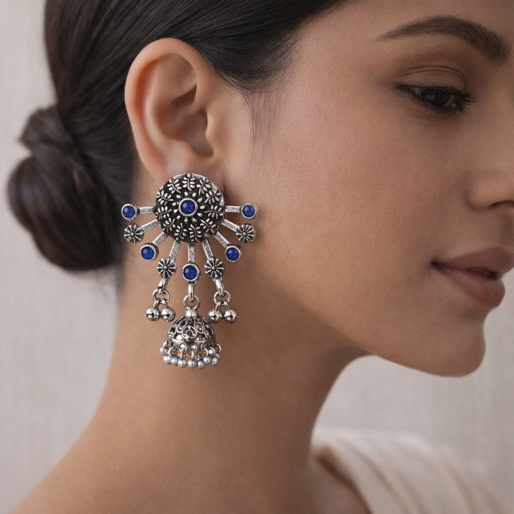 Slays and rays jhumki earrings (Blue)