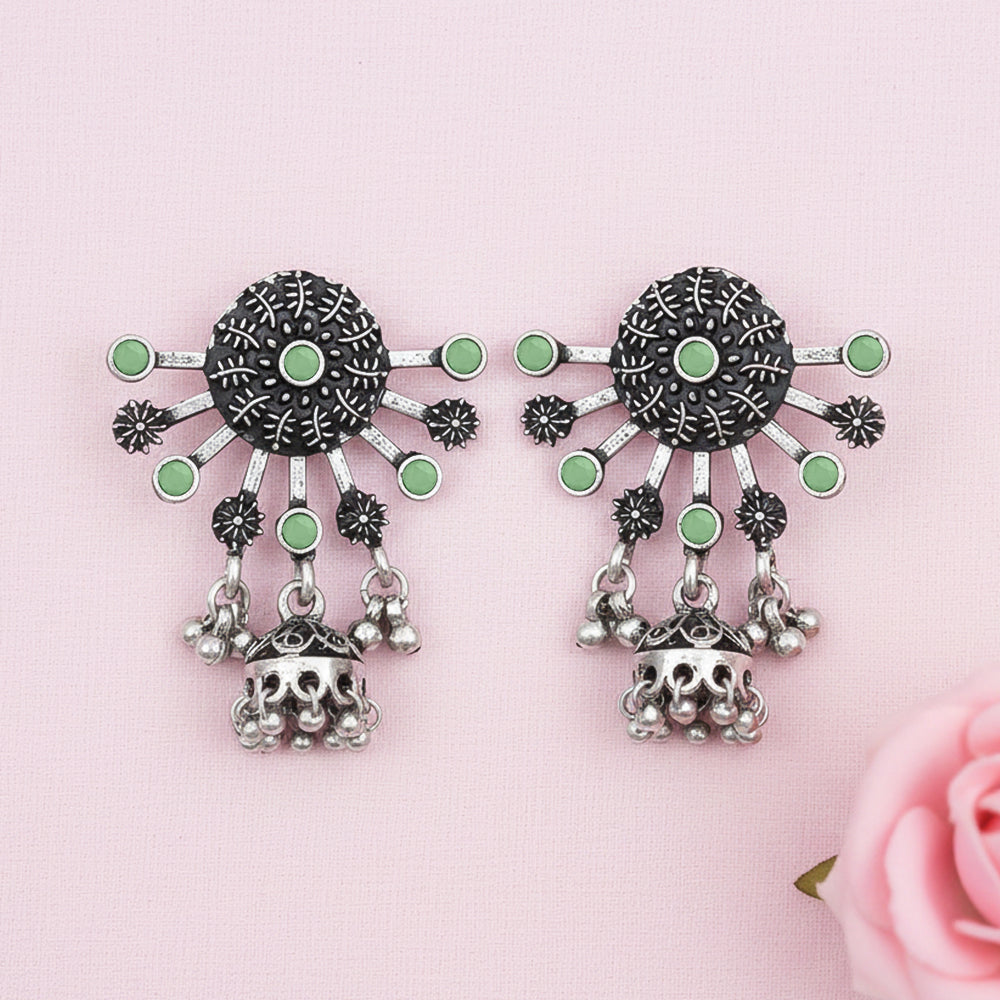 Slays and rays jhumki earrings (Pista)