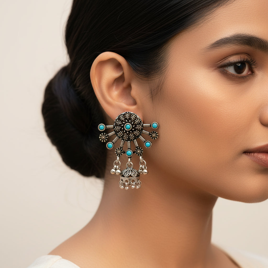 Slays and rays jhumki earrings (Sky Blue)