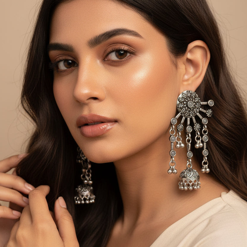 Slays and rays jhumki earrings (Grey)
