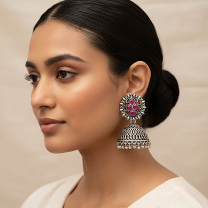 Classic chandlier Jhumka earrings (Red)