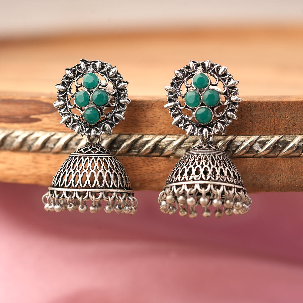 Classic chandlier Jhumka earrings (Green)