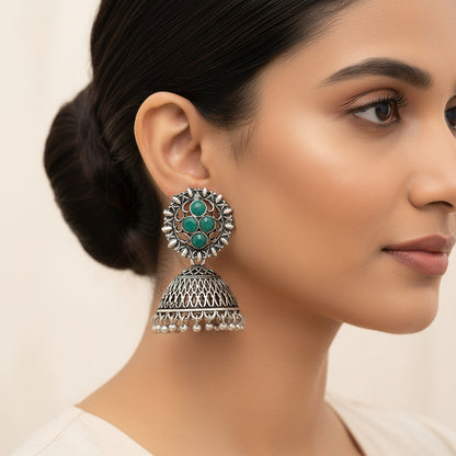 Classic chandlier Jhumka earrings (Green)