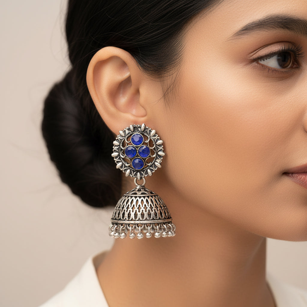 Classic chandlier Jhumka earrings (Blue)