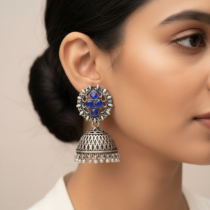 Classic chandlier Jhumka earrings (Blue)