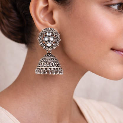 Classic chandlier Jhumka earrings (White)