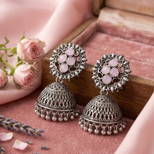 Classic chandlier Jhumka earrings (Baby Pink)