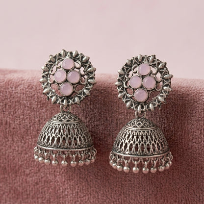 Classic chandlier Jhumka earrings (Baby Pink)