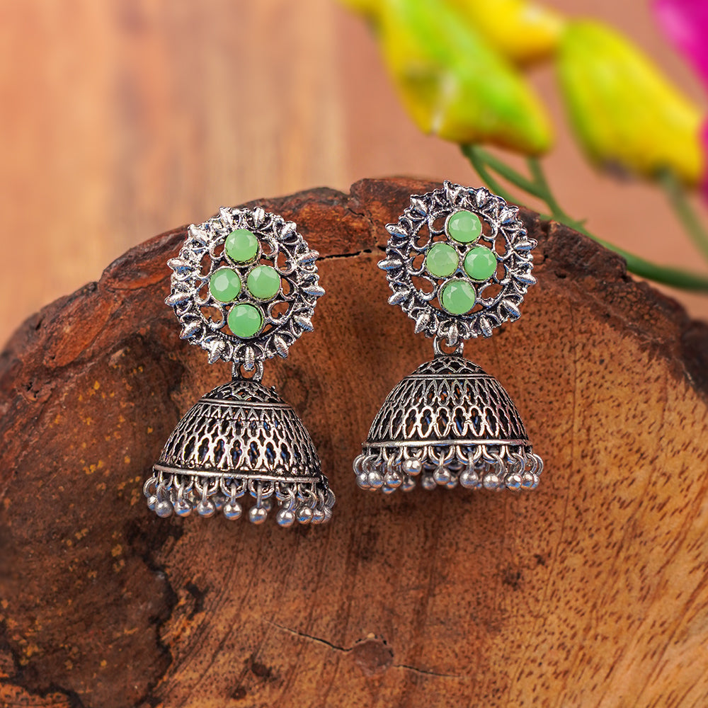 Classic chandlier Jhumka earrings (Pista)