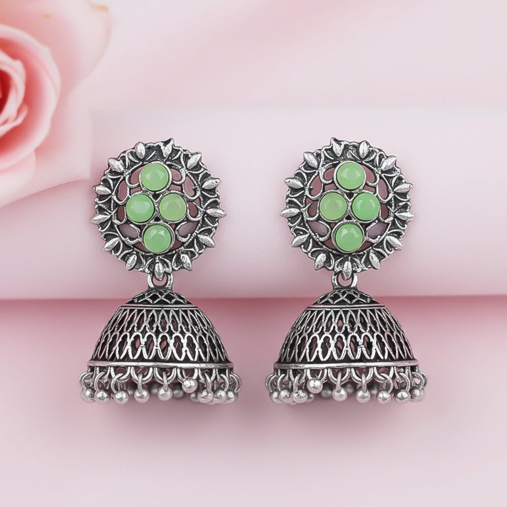 Classic chandlier Jhumka earrings (Pista)