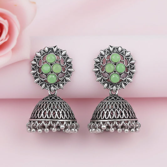 Classic chandlier Jhumka earrings (Pista)